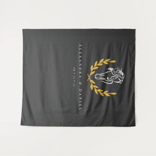 Elegant Equestrian Wedding Backdrop Tapestry Wandteppich (Vorderseite (Horizontal))
