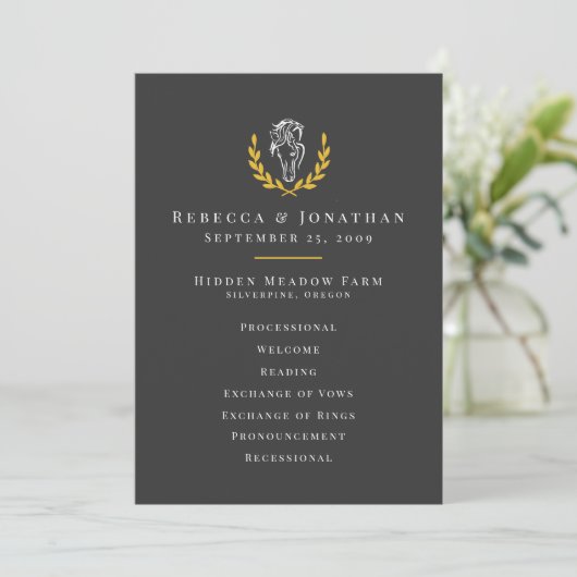 Elegant Equestrian Wedding Program 5x7 Programm (Stehend Vorderseite)