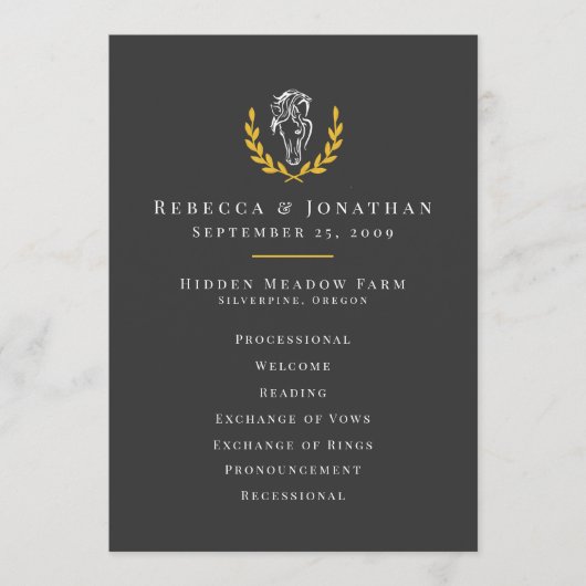 Elegant Equestrian Wedding Program 5x7 Programm (Vorderseite)