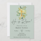 Elegant Er ist Risen Green Church Oaster Service Einladung (Vorderseite)