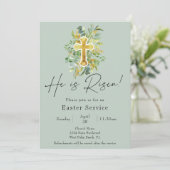 Elegant Er ist Risen Green Church Oaster Service Einladung (Stehend Vorderseite)