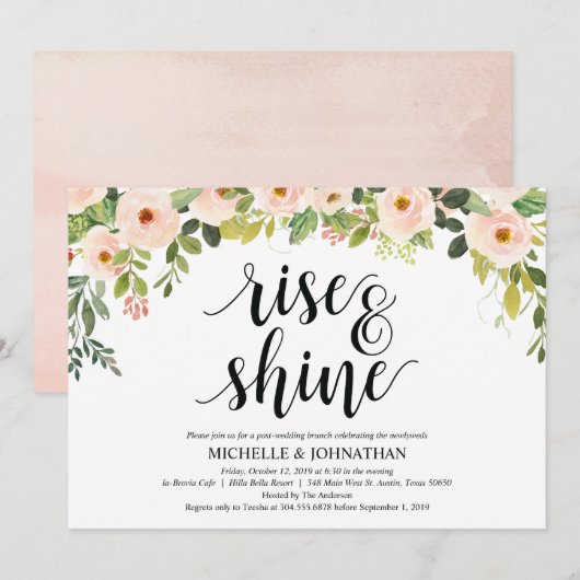 Elegant erröten einladung (Vorne/Hinten)