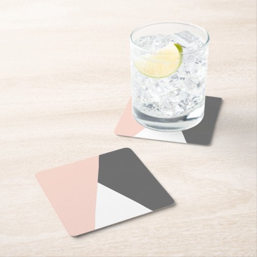 Elegant erröten Rosa u. graue geometrische Rechteckiger Pappuntersetzer (Vor Ort)