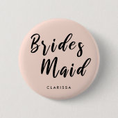 Elegant erröten rosa u. schwarze Brautjungfer Button (Vorderseite)