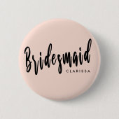 Elegant erröten rosa u. schwarze Brautjungfer Button (Vorderseite)