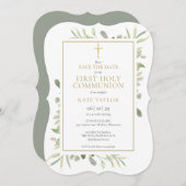 Elegant Erste Kommunion Wasserfarbenwelt Save The Date (Vorne/Hinten)