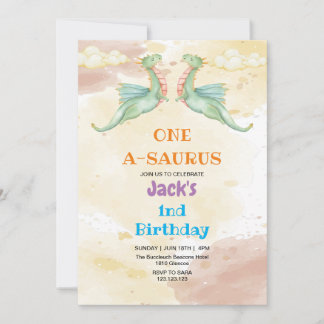 Elegant Erster Geburtstag Dinosaurier Wasserfarbe Einladung
