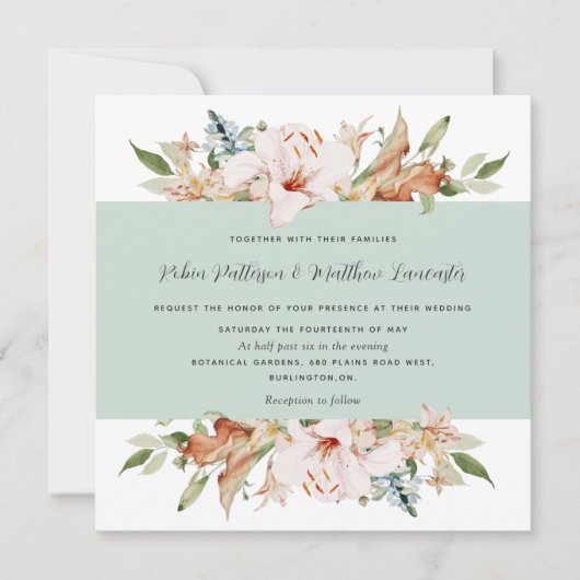 Elegant erthy Blooms sage Green Square Wedding in Einladung (Vorderseite)