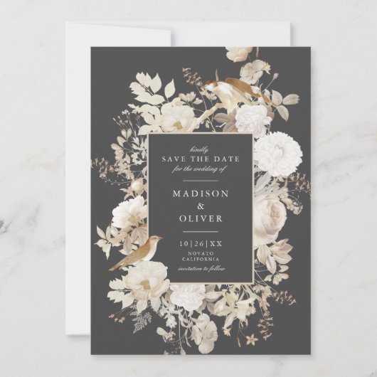 Elegant erthy floral Chic Wedding rettet das Datum Einladung (Vorderseite)