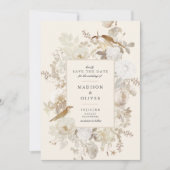 Elegant erthy floral cream Wedding Save the Date Einladung (Vorderseite)