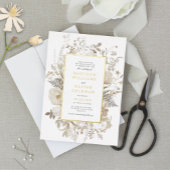 Elegant erthy Floral Frame White Wedding REAL Folieneinladung