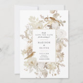 Elegant erthy floral White Wedding rettet das Datu Einladung (Vorderseite)