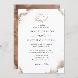 Elegant erthy Tones Watercolor, Monogram Wedding Einladung
