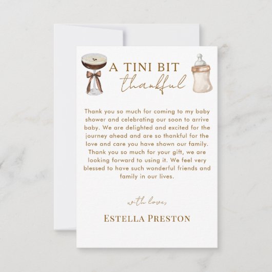 Elegant Espresso Martini & Baby Bottle Baby Shower Dankeskarte (Vorderseite)