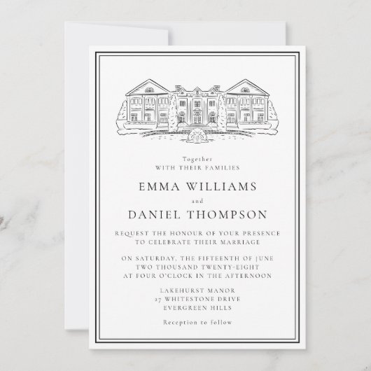 Elegant Estate Illustration Wedding Invitation Einladung (Vorderseite)