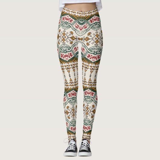 Elegant Ethnic Floral Boho Border Leggings (Vorderseite)