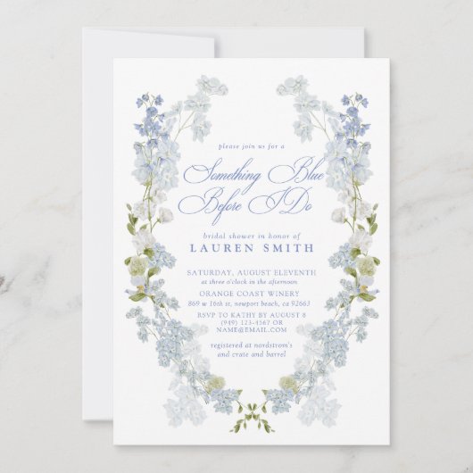 Elegant etwas Blau bevor ich Brautparty mache Einladung (Vorderseite)