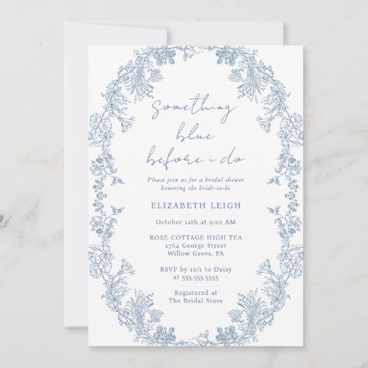 Elegant etwas Blau bevor ich Brautparty mache Einladung (Vorderseite)
