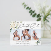 Elegant Eucalyptus 3 FOTO Hochzeit Speichern Sie d Postkarte (Stehend Vorderseite)