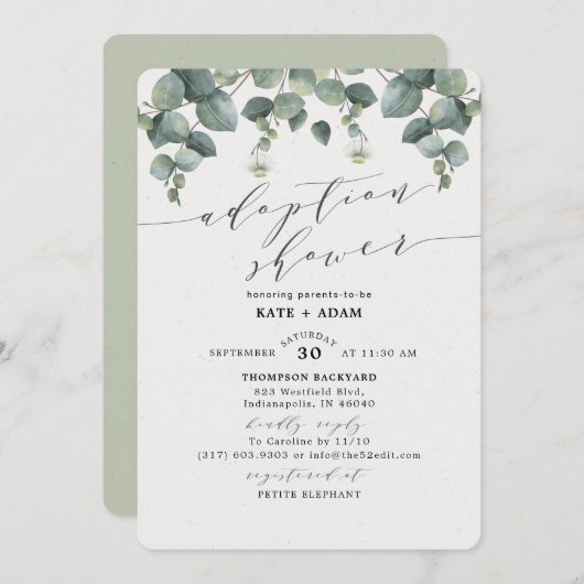 Elegant Eucalyptus Adoption Baby Shower Einladung (Vorne/Hinten)