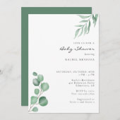 Elegant Eucalyptus Baby Duwer Greeneral Neutral Einladung (Vorne/Hinten)
