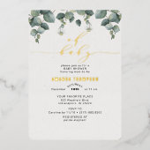 Elegant Eucalyptus Baby Shower Folieneinladung (Vorderseite)