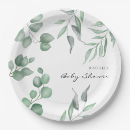 Elegant Eucalyptus Baby Shower Green Foliage Pappteller