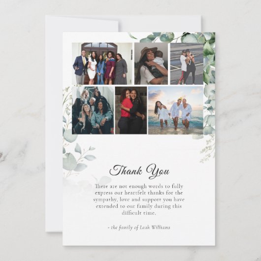 Elegant Eucalyptus Beileid Beerdigung Dankeskarte (Rückseite)