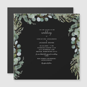 Elegant Eucalyptus Black Wedding II Magneteinladung