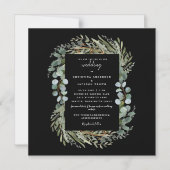 Elegant Eucalyptus Black Wedding Magneteinladung (Vorderseite)