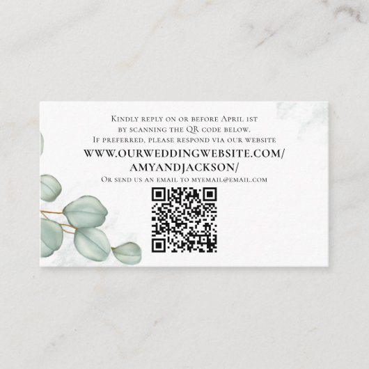 Elegant Eucalyptus Blätter Einfaches Foto QR Code Begleitkarte (Vorderseite)