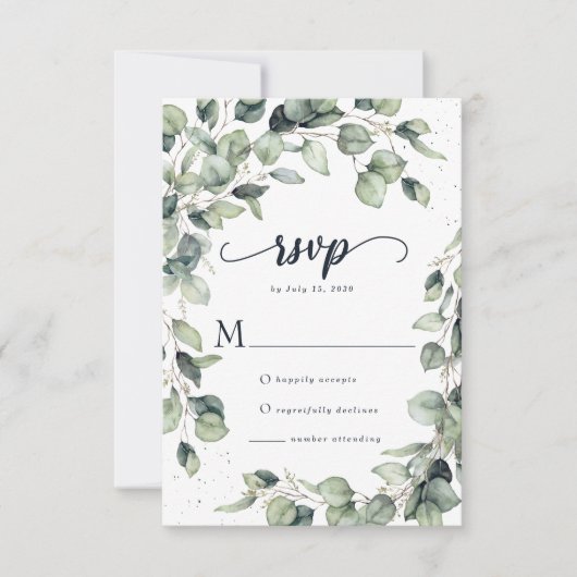 Elegant Eucalyptus Blätter Wedding RSVP Karte (Vorderseite)