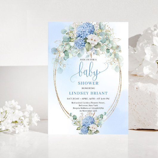 Elegant Eucalyptus Blue Baby Shower Invitation Einladung
