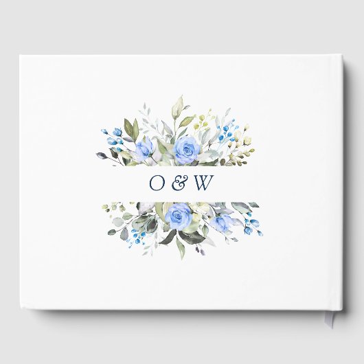 Elegant Eucalyptus Blue Rose Blumenhochzeit Gästebuch (Rückseite)