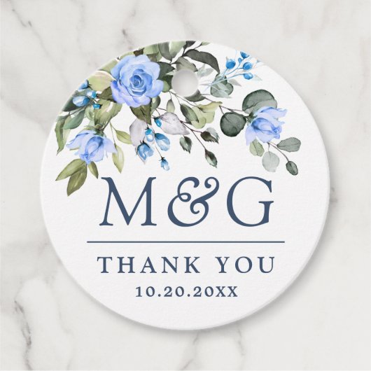 Elegant Eucalyptus Blue Rose Blumenhochzeit Geschenkanhänger (Vorderseite)