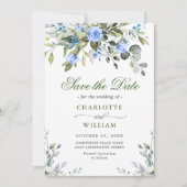 Elegant Eucalyptus Blue Rose Blumenhochzeit Save The Date (Vorderseite)