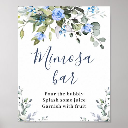 Elegant Eucalyptus Blue Rose Floral Mimosa Bar Poster (Vorne)