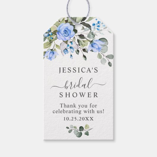 Elegant Eucalyptus Blue Rose Gefallen Vielen Dank Geschenkanhänger (Vorderseite)