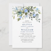 Elegant Eucalyptus Blue Rose Grüne Hochzeit Einladung (Vorderseite)