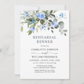 Elegant Eucalyptus Blue Rose PROBE DINNER Einladung (Vorderseite)