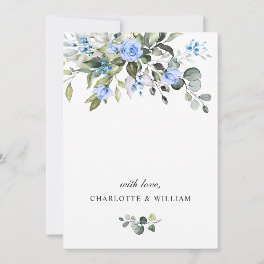 Elegant Eucalyptus Blue Rose PROBE DINNER Einladung (Rückseite)