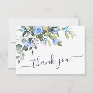 Elegant Eucalyptus Blue Roses Greenery Dankeskarte