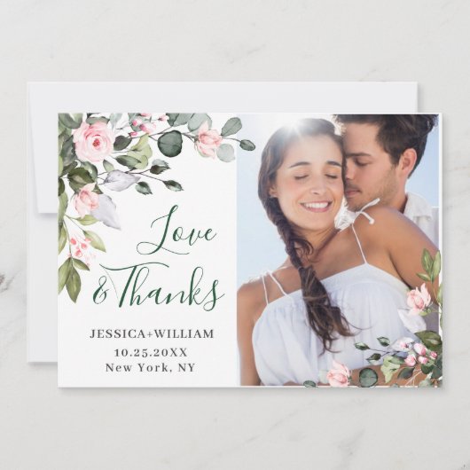 Elegant Eucalyptus Blush Pink Roses 4 FOTO Dankeskarte (Vorderseite)