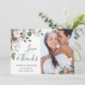 Elegant Eucalyptus Blush Pink Roses 4 FOTO Dankeskarte (Stehend Vorderseite)