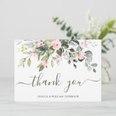 Elegant Eucalyptus Blush Pink Roses Floral Dankeskarte (Stehend Vorderseite)