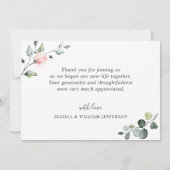 Elegant Eucalyptus Blush Pink Roses Floral Dankeskarte (Rückseite)