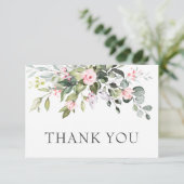 Elegant Eucalyptus Blush Pink Roses Floral Dankeskarte (Stehend Vorderseite)
