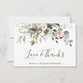 Elegant Eucalyptus Blush Pink Roses Floral Dankeskarte (Vorderseite)