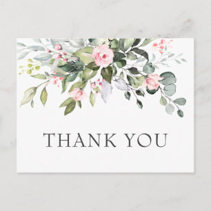 Elegant Eucalyptus Blush Pink Roses Vielen Dank Postkarte