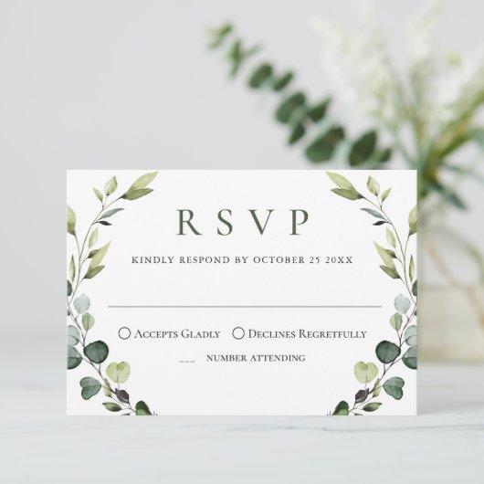 Elegant Eucalyptus Bohemisch Wedding MEAL ENTSCHEI RSVP Karte (Stehend Vorderseite)